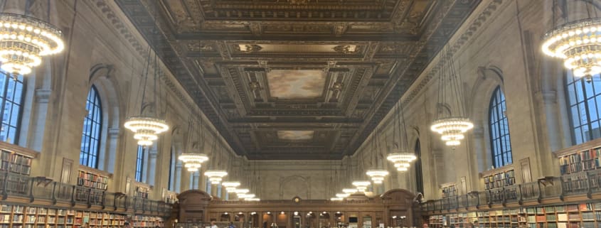 A high angle shot of the inside of the New York Public Library, USA